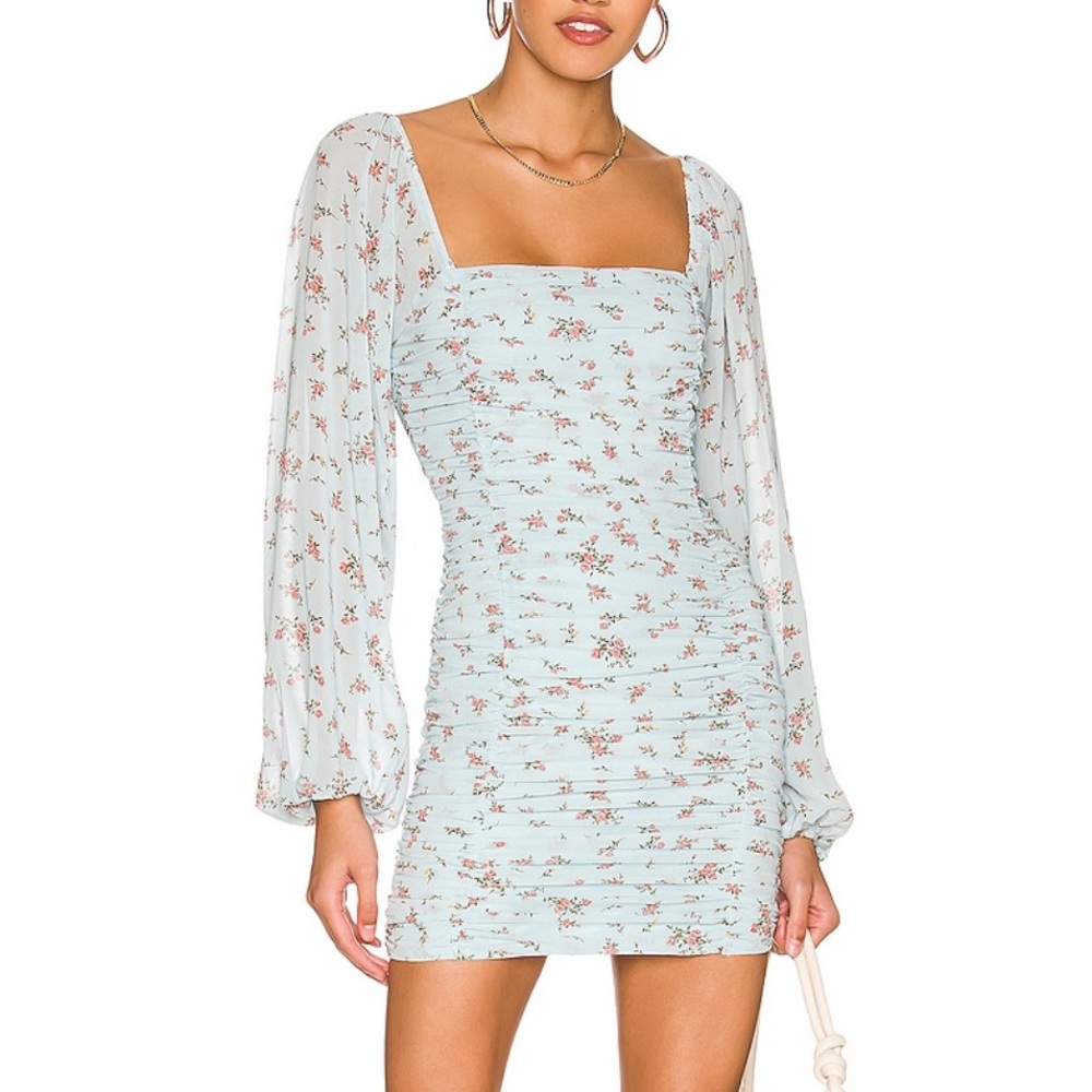 Revolve Blue More to come Floral long sleeve mini dress xs